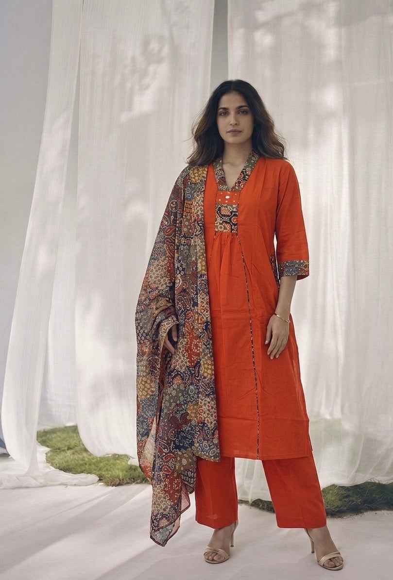 Pure Cotton Three Piece Dupatta Set