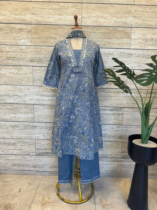 Pure Cotton  A Line Dupatta Set