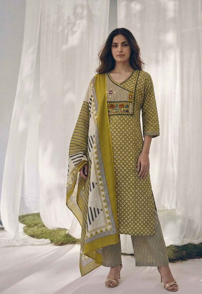 Pure Cotton Three Piece Dupatta Set
