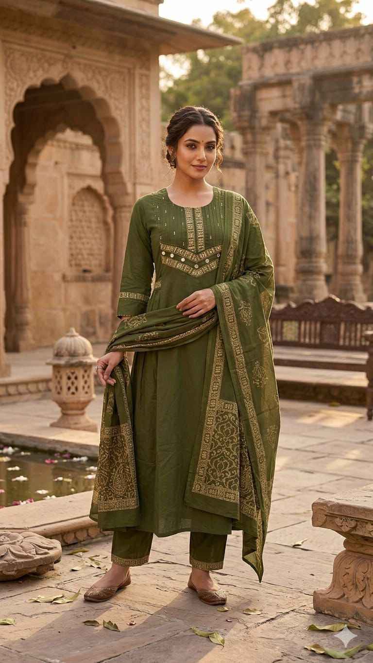 Premium cotton solid beas A line dupatta set CS0283