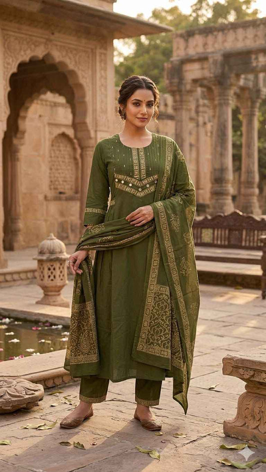 Premium cotton solid beas A line dupatta set CS0283