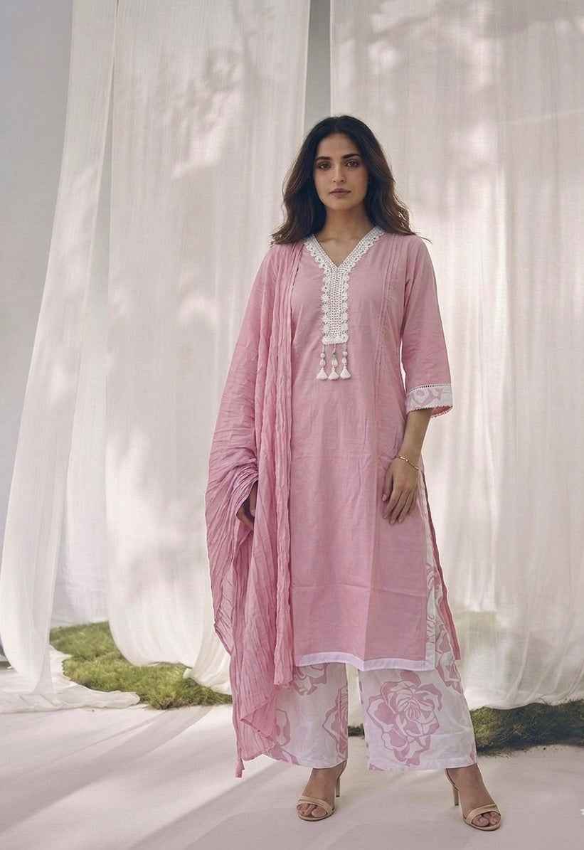 Pure Cotton Three Piece Dupatta Set