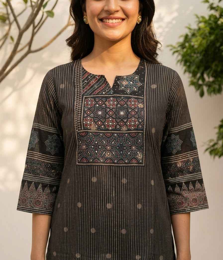 Printed Dupatta Set In Kota Doriya Fabric KD052