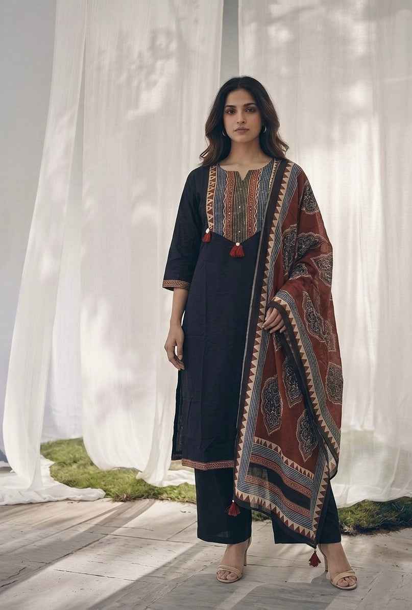 Pure Cotton Three Piece Dupatta Set