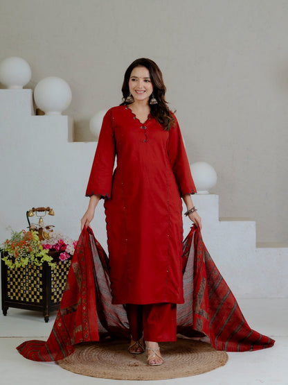 Pure Cotton Embroidered Dupatta Set  CS0275