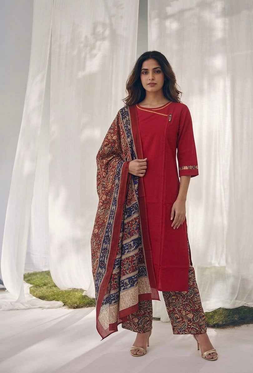 Pure Cotton Three Piece Dupatta Set