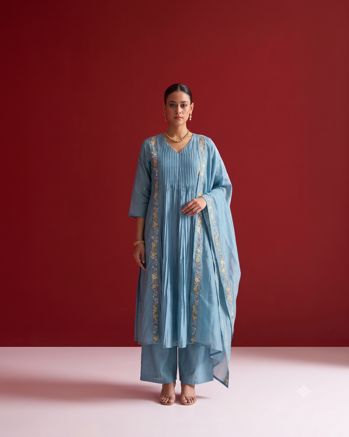 Festival  Wear Chanderi Silk Floral Embroidered A Line Suit Dupatta Set