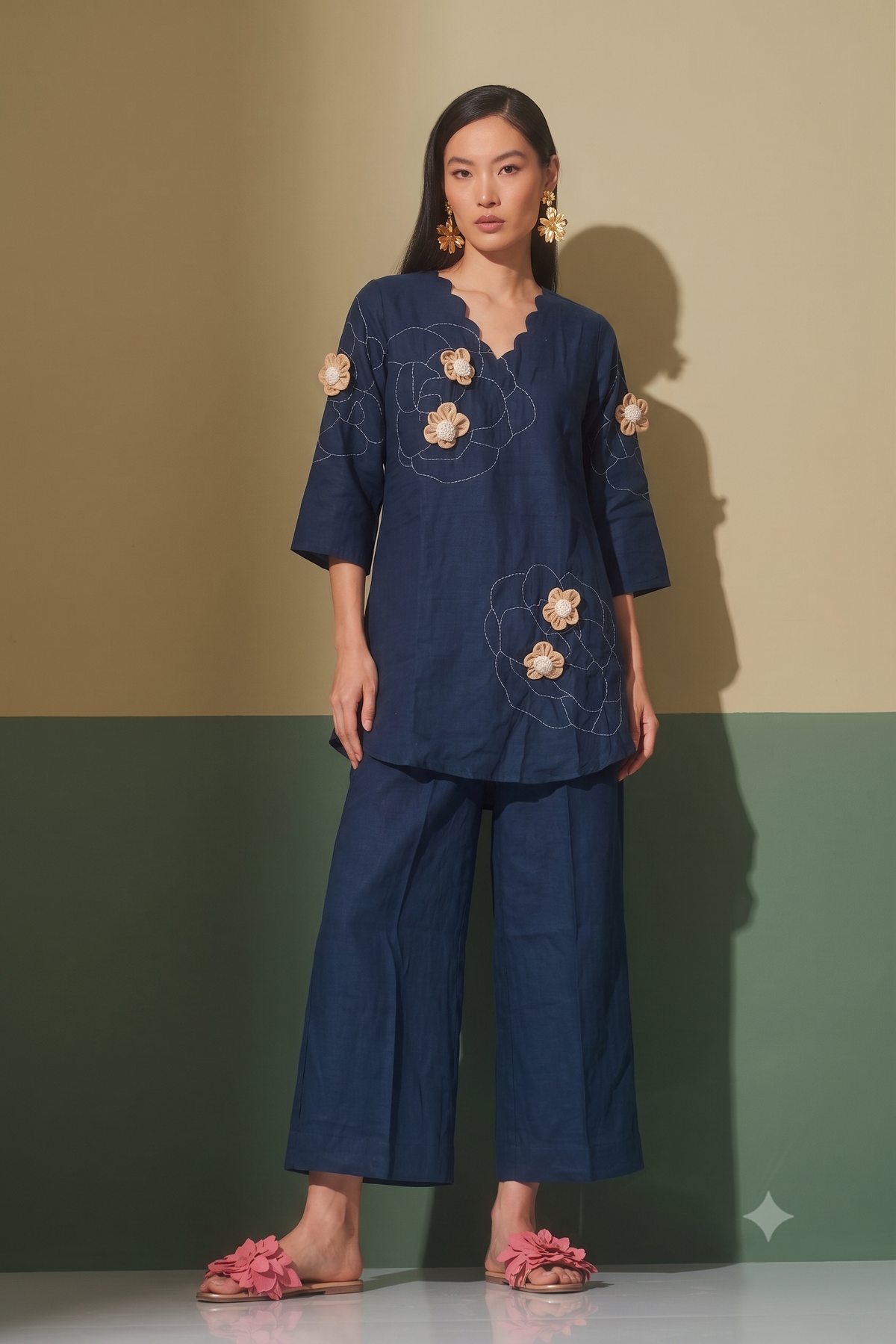 Mul Chanderi Silk Applique Co Ord Set