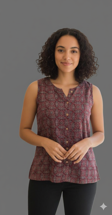 Pure Cotton Sleeveless Short Top ST015 ( Sleeves Attached )