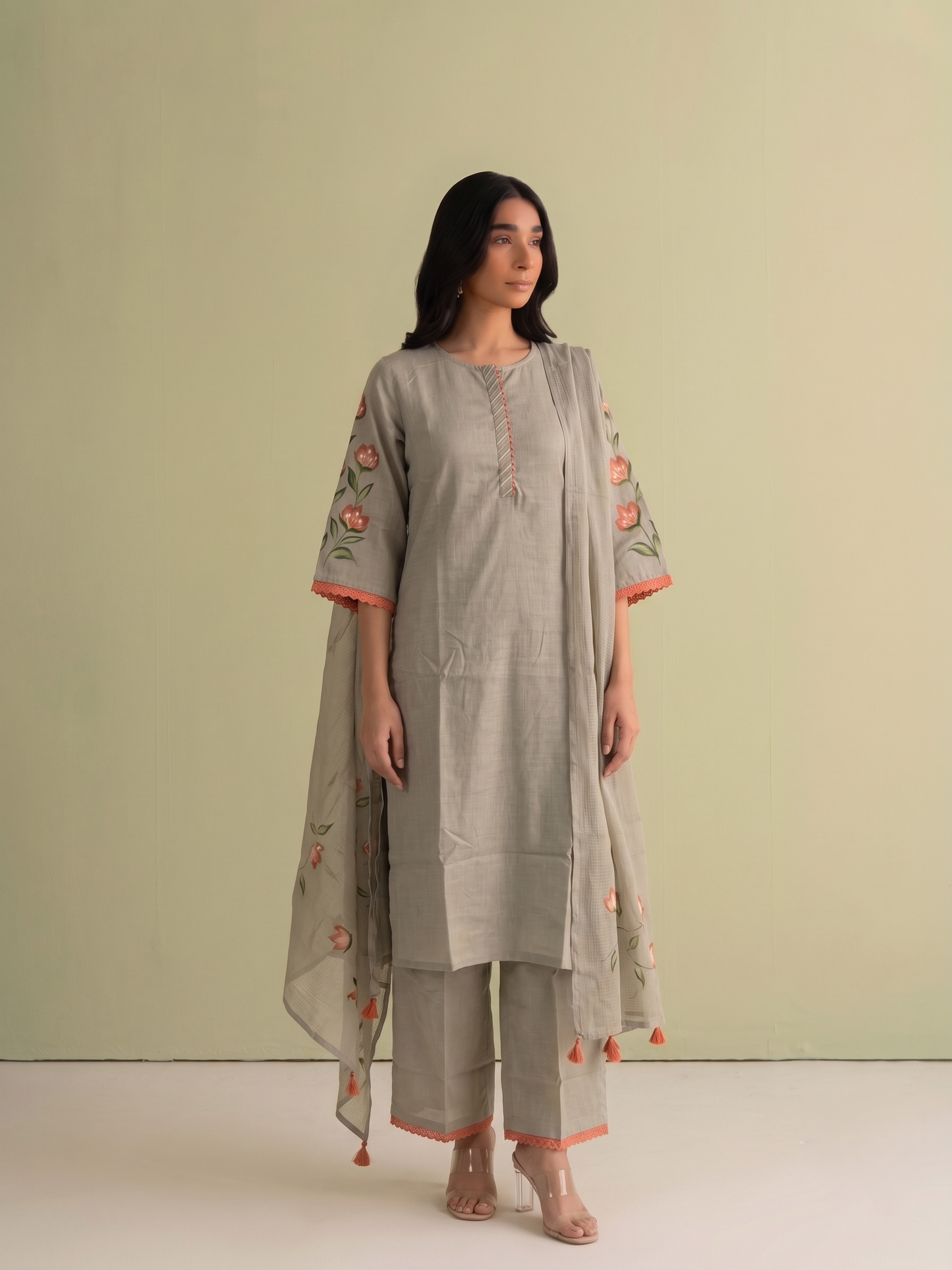 Pure Cotton Brush Print Dupatta Set COS335