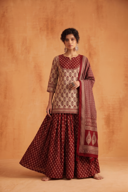 Pure Cotton Dupatta Set With Skirt