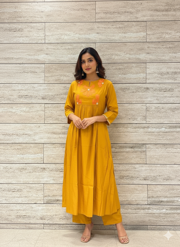 Roman Muslin A Line Pant Set With Patch Work  PS006