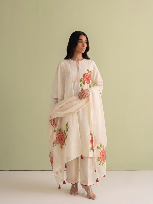 Pure Cotton Brush  Print Dupatta Set COS338