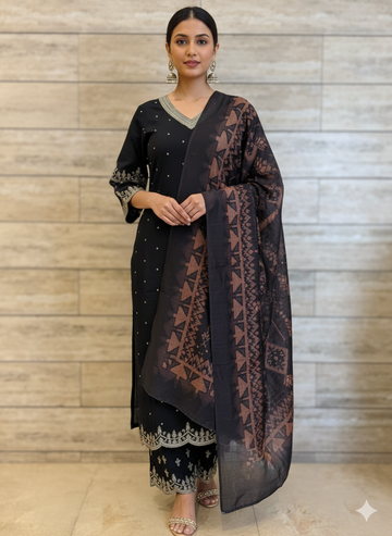 Pure Rayon Three Piece Dupatta Set With Embroidery FL0200