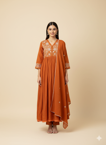 Pure Mul Cotton With Embroidery A Line Dupatta Set  MC013