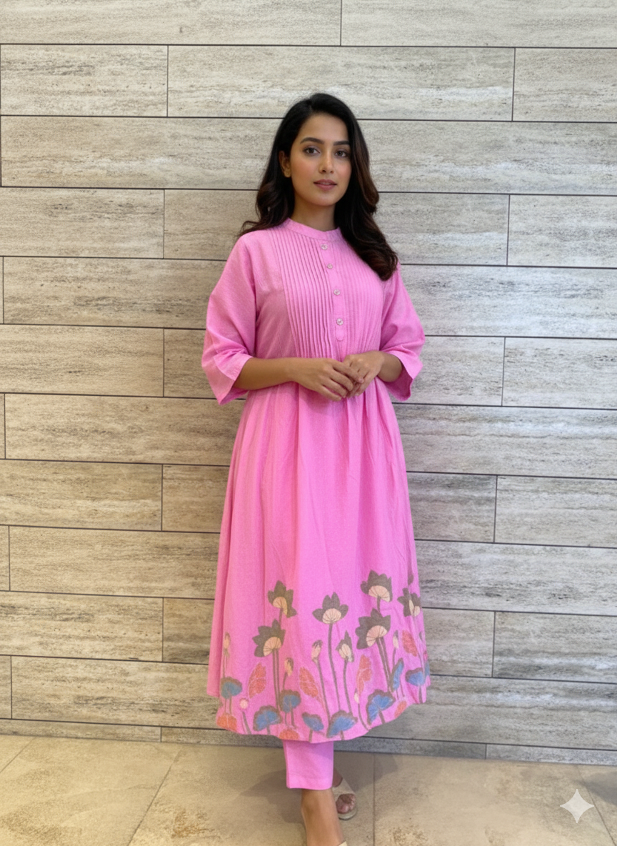 Pure Dobby Cotton A Line Dupatta Set with embroidery CS0102