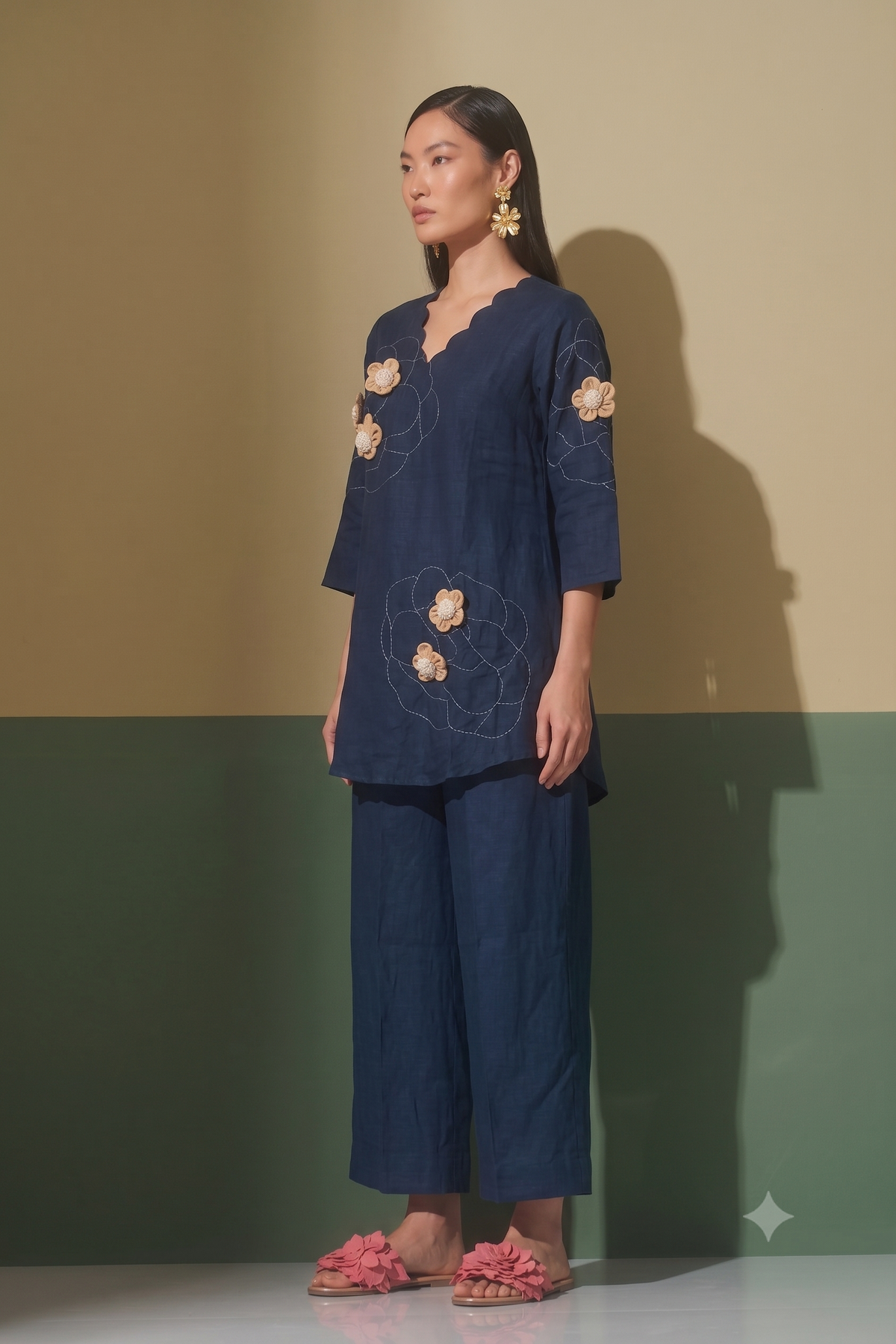 Mul Chanderi Silk Applique Co Ord Set