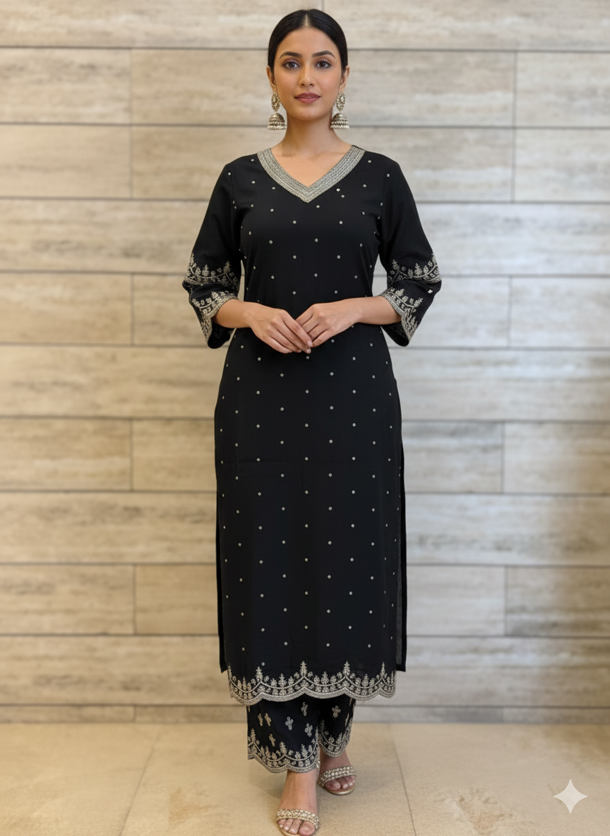 Pure Rayon Three Piece Dupatta Set With Embroidery FL0200