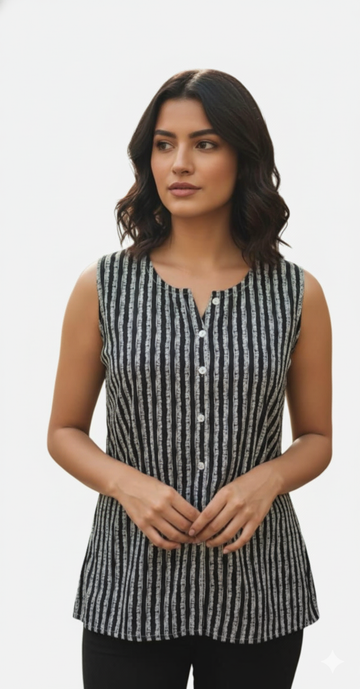 Pure Cotton Sleeveless Short Top ST005 ( Sleeves Attached )