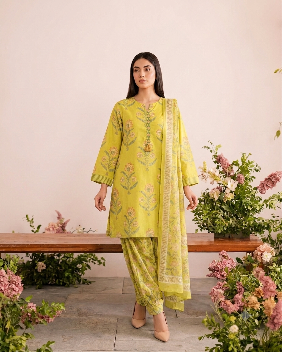 Pure cotton dupatta set with Afghani salwar