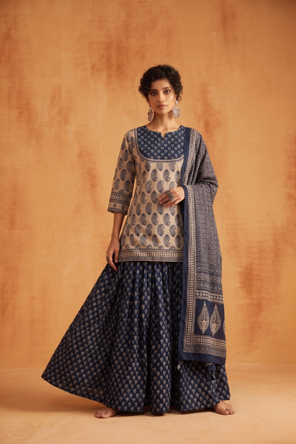 Pure Cotton Dupatta Set With Skirt
