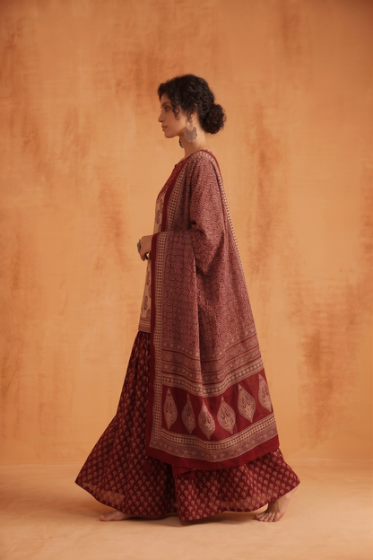 Pure Cotton Dupatta Set With Skirt