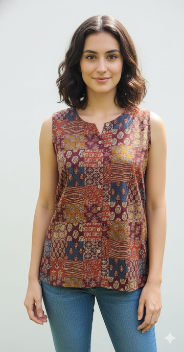 Pure Cotton Sleeveless Short Top ST014 ( Sleeves Attached )