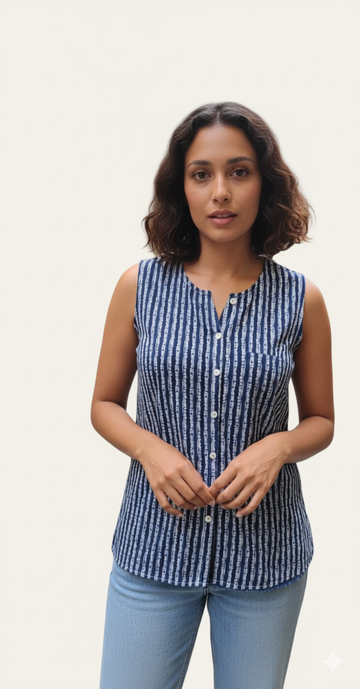 Pure Cotton Sleeveless Short Top ST007 ( Sleeves Attached )