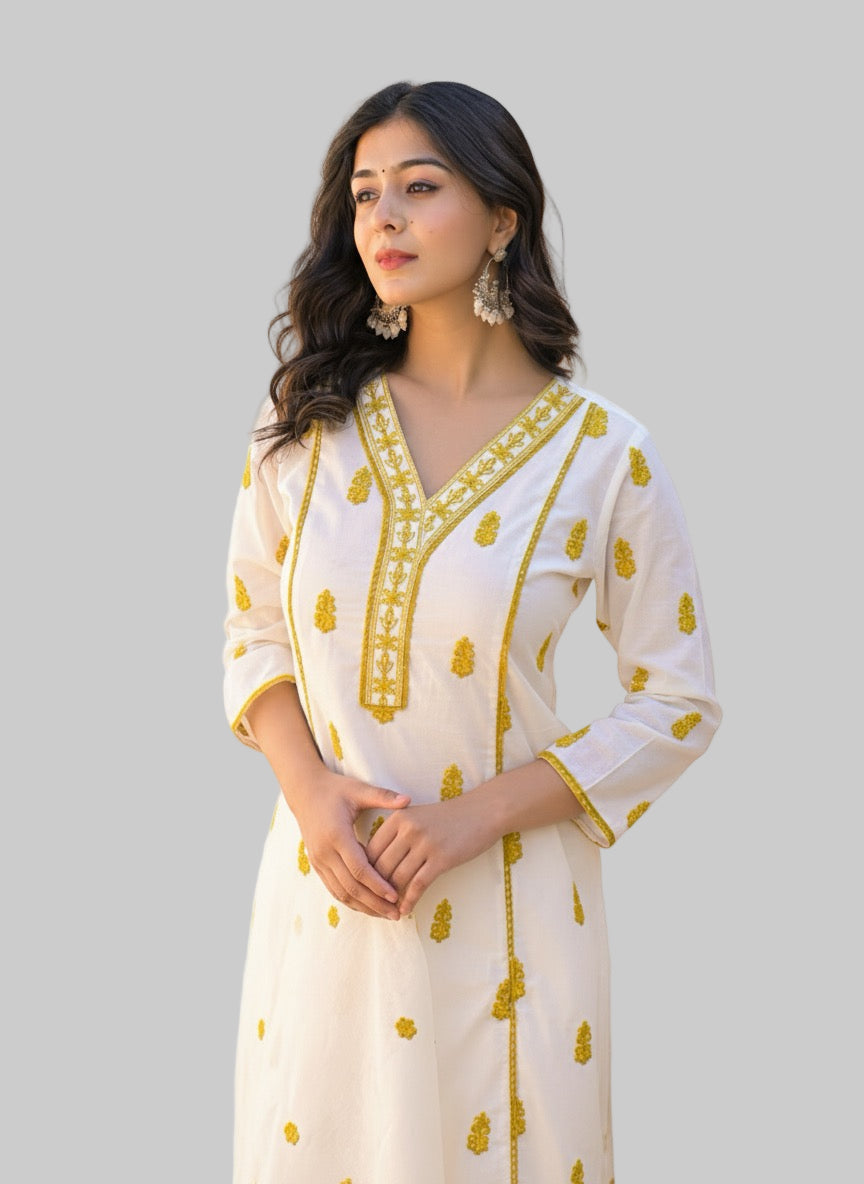 Pure cotton A line with embroidery Dupatta set with inner CS098