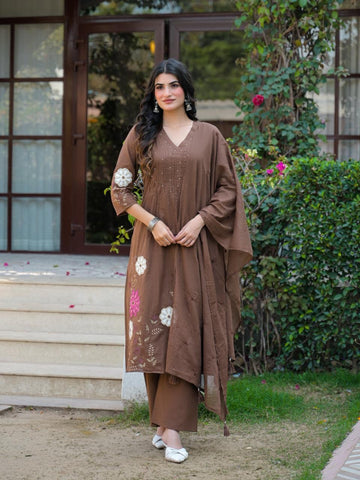 Pure Cotton Embroidery Dupatta Set