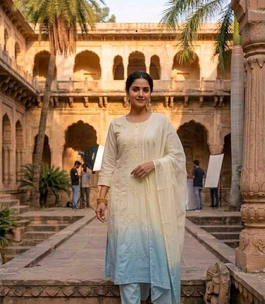 Pure Cotton Embroidred Dupatta Set With linning