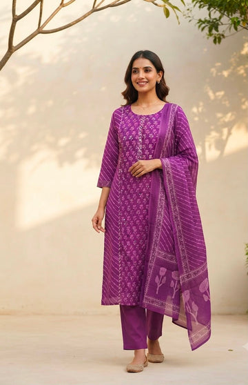 Pure Cotton Lehariya Dupatta Set CS0281