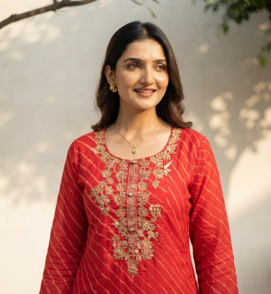 Pure Cotton Lehariya Dupatta Set With Embroidery CS0283