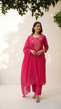 Pure Cotton Lehariya Dupatta Set With Embroidery CS0283