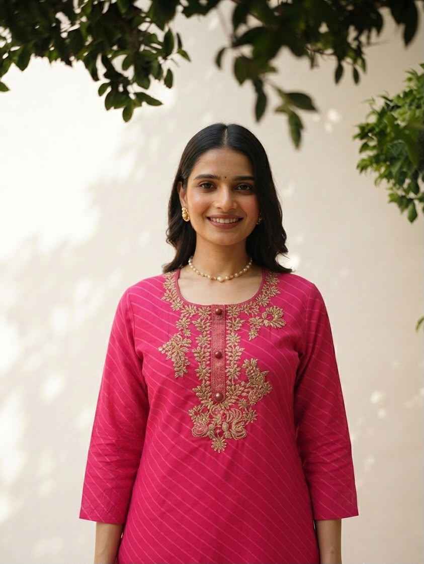 Pure Cotton Lehariya Dupatta Set With Embroidery CS0283