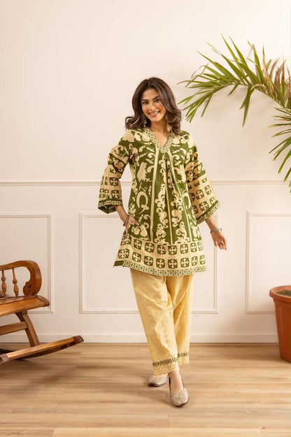 Premium Cotton With  Schiffli Detailing  Fancy Co-Ord Set COS184