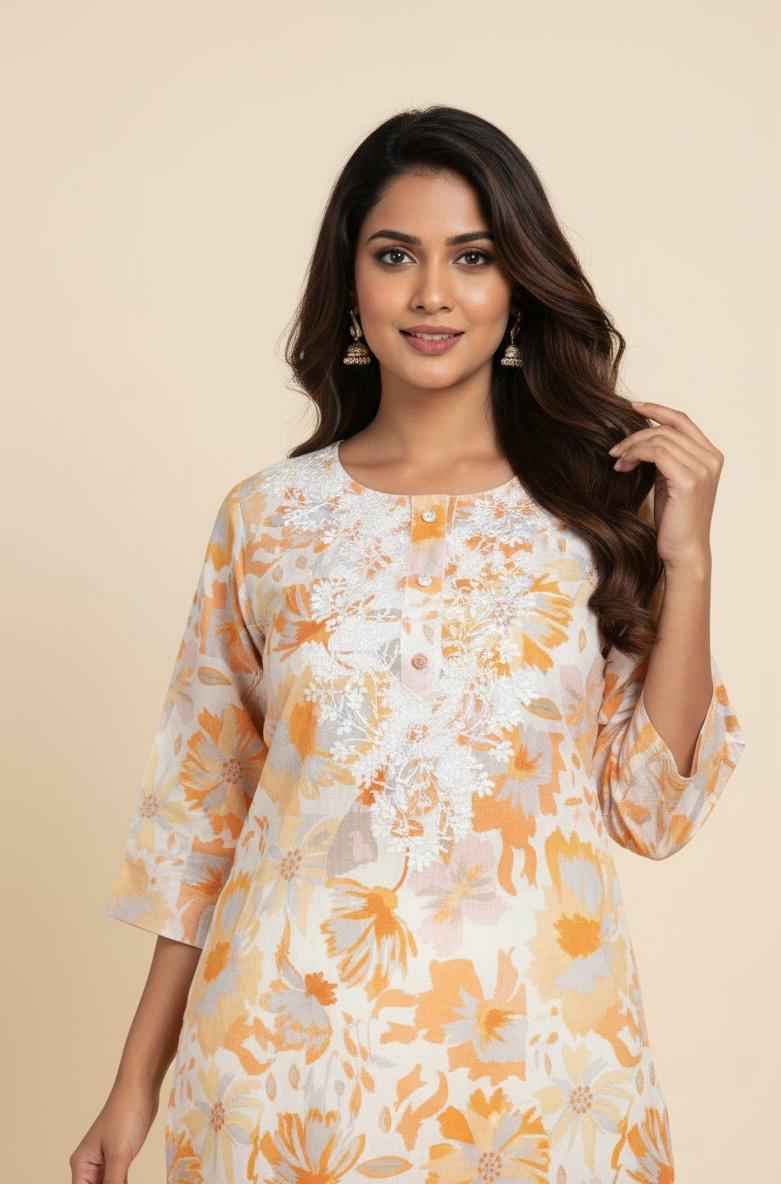 Premium Linen  floral print pent set PS055