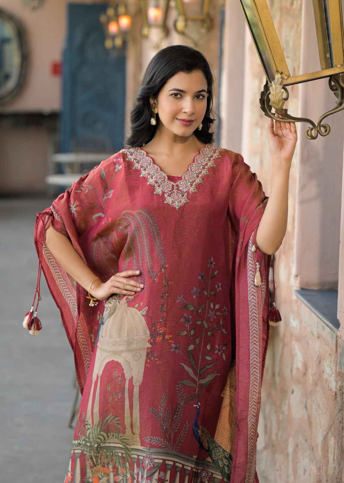 Pure Simmer Neck Work Kaftan Pant Set With Inner MK013