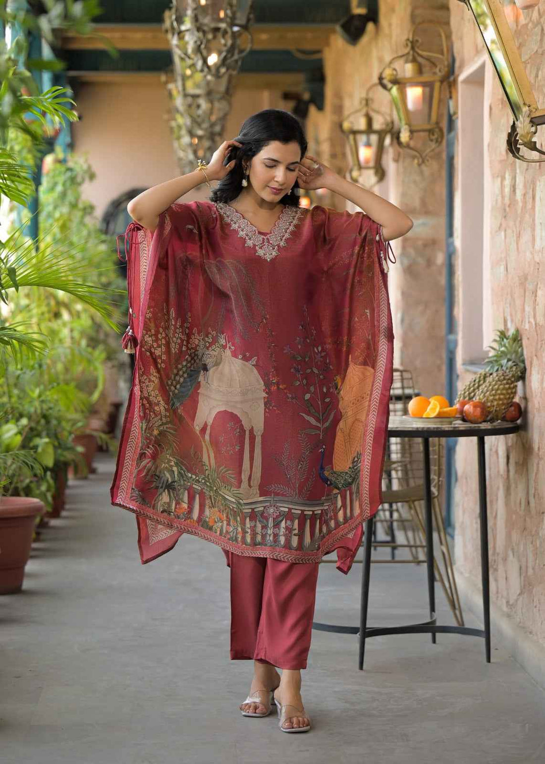 Pure Simmer Neck Work Kaftan Pant Set With Inner MK013