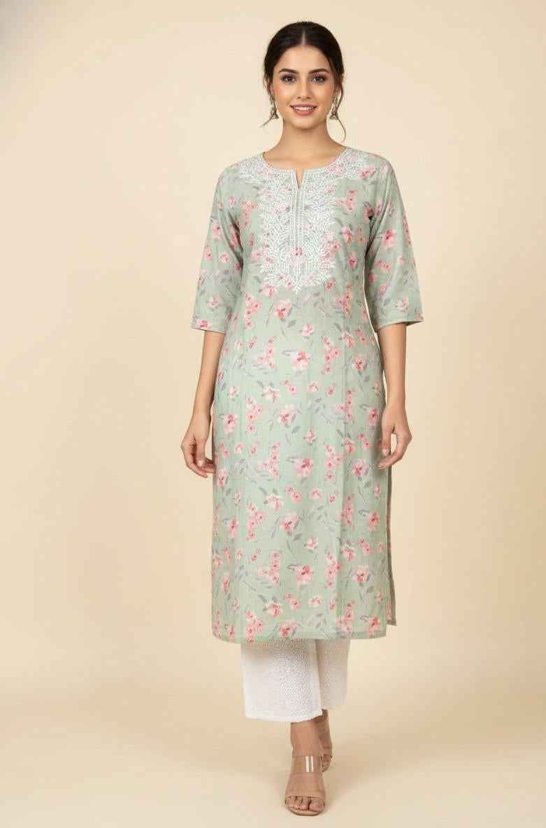 Premium Linen floral print pent set PS058