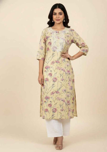 Premium Linen floral print pent set PS057