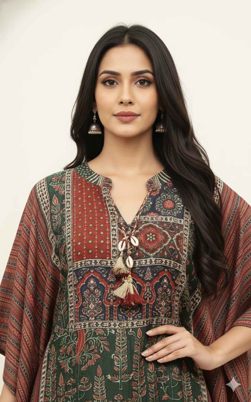 Pure muslin free style Two piece kaaftan ajrakh print MK017