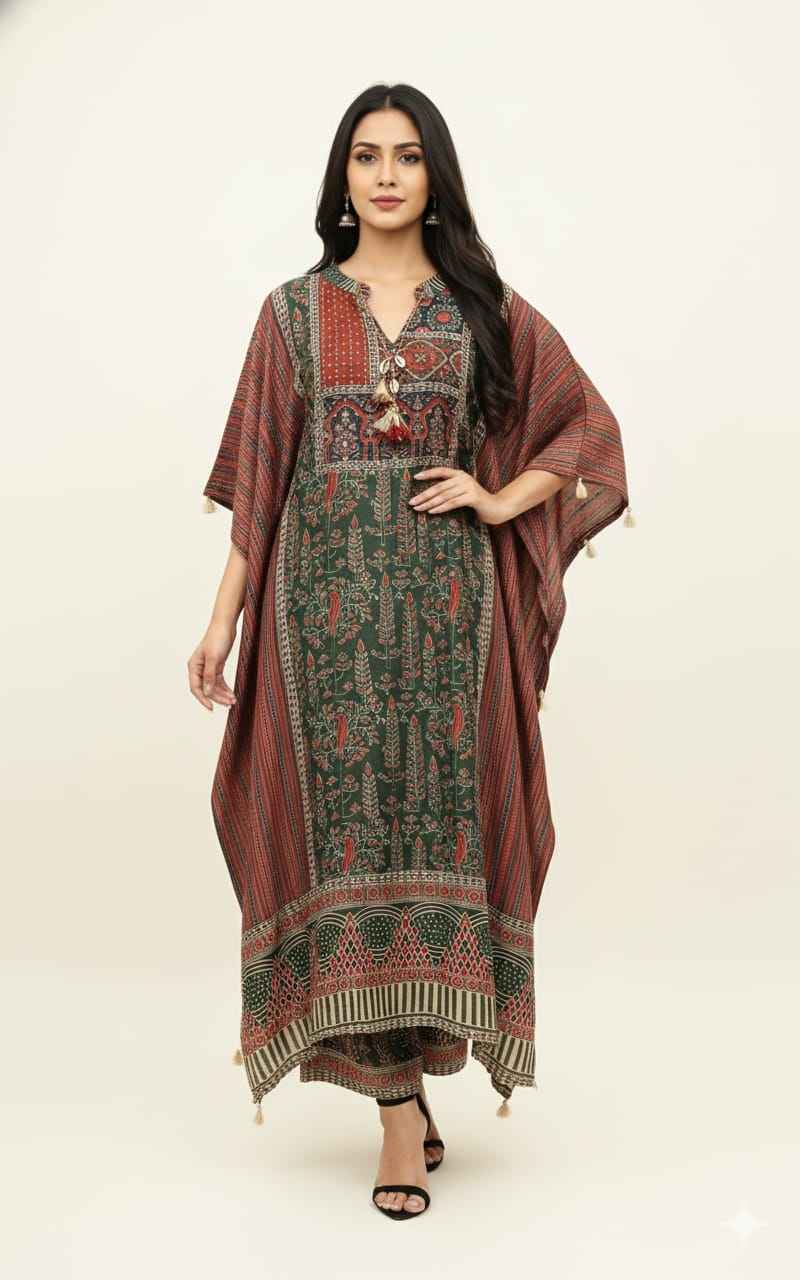 Pure muslin free style Two piece kaaftan ajrakh print MK017
