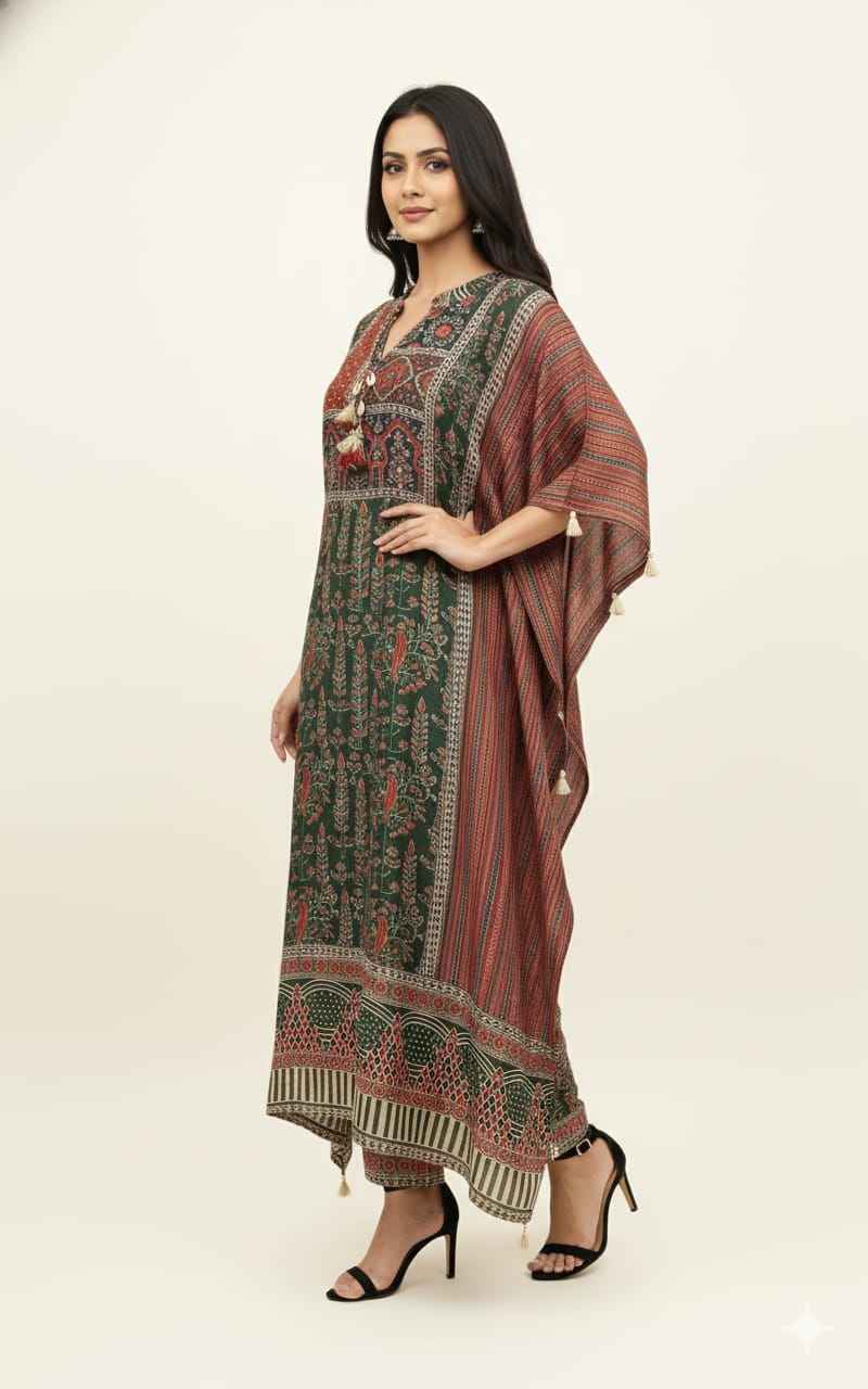 Pure muslin free style Two piece kaaftan ajrakh print MK017