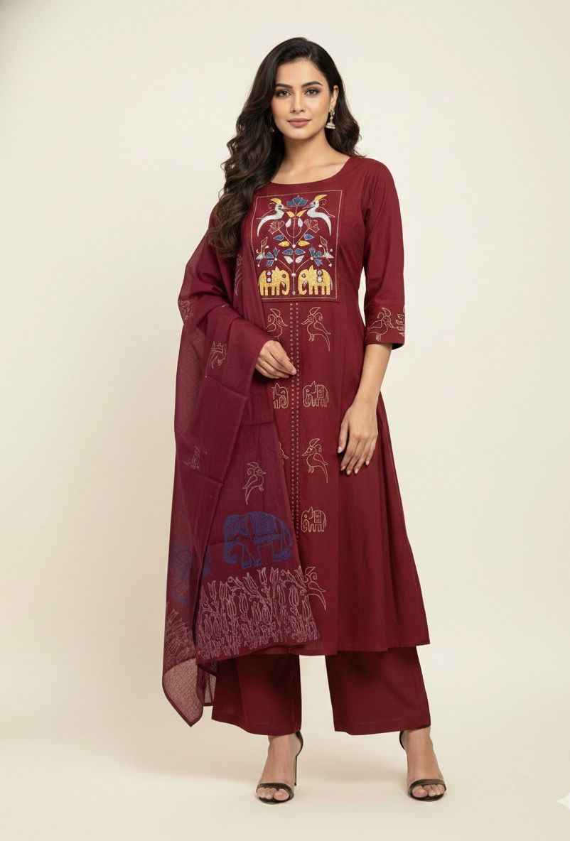 Premium cotton A-line Dupatta set with embroidery CS0282