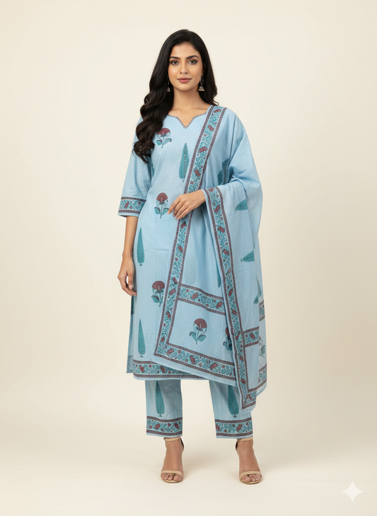 Premium chanderi slik floral print Dupatta set with inner