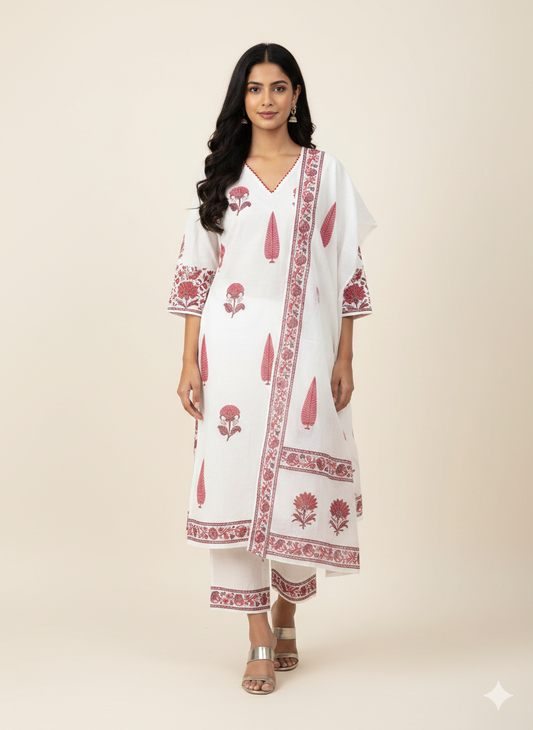 Premium chanderi slik floral print Dupatta set with inner