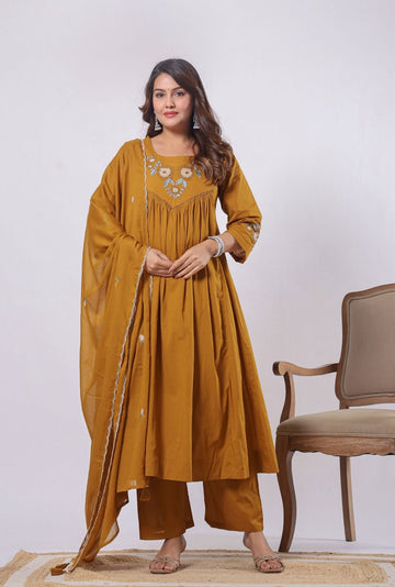 Premium cotton anarkali Dupatta set with embroidery