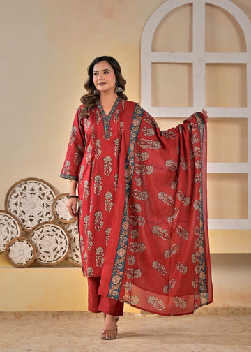 Pure cotton floral print Dupatta set