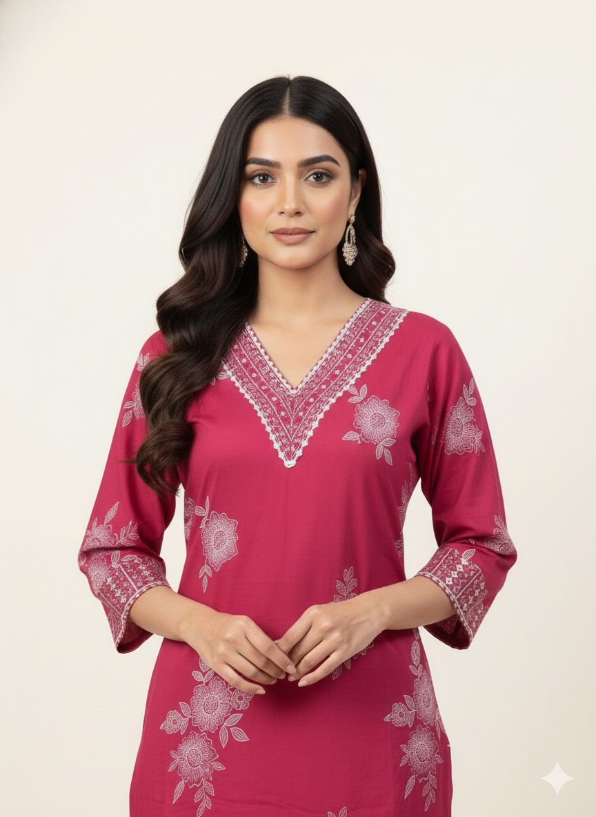 Pure Cotton Three Piece Dupatta Set -CS0104